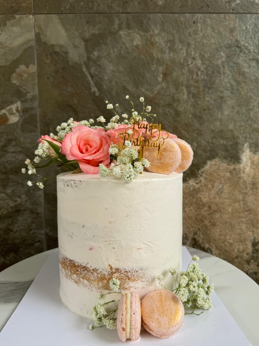 Rose & Macaron Elegance Cake