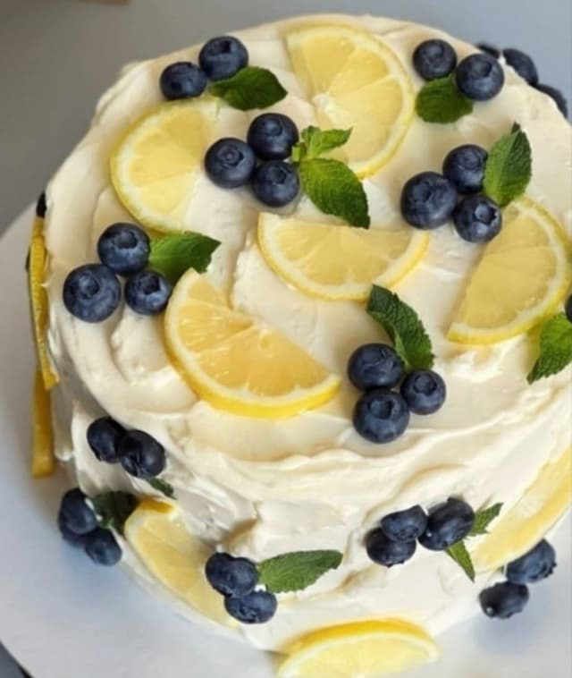 Lemon Blueberry Fresh Cream Cake